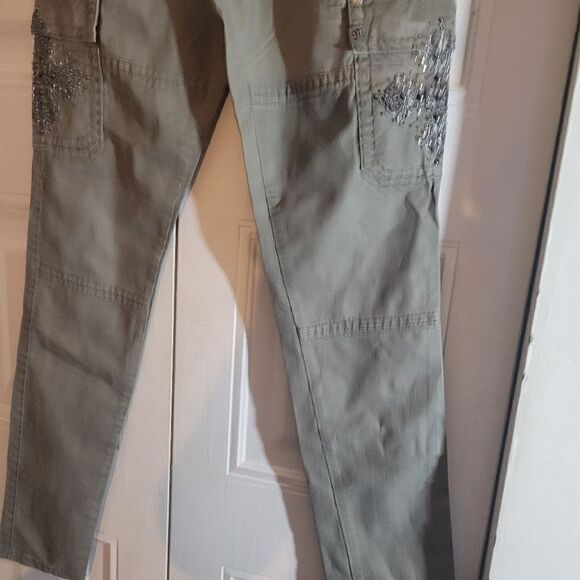 CmY2K Miss Me CP1246C Cargo Khaki Olive Green Pants Sz27 Nwt Beaded Rhinistone - Picture 6 of 10